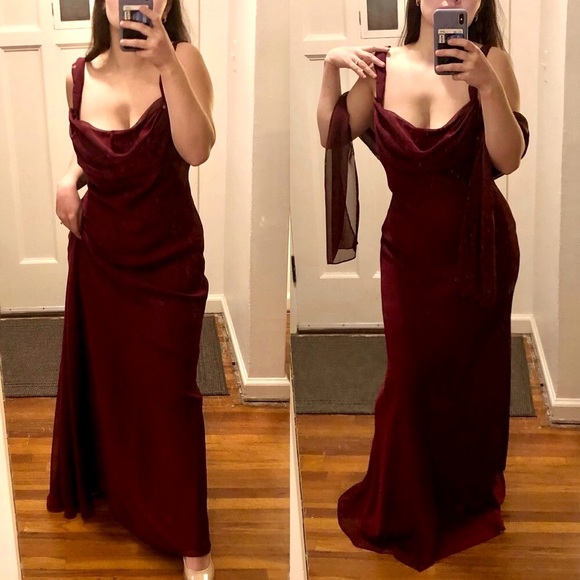 kiki usa Dresses & Skirts - Vintage Maroon Goddess Evening Gown with Sash | L